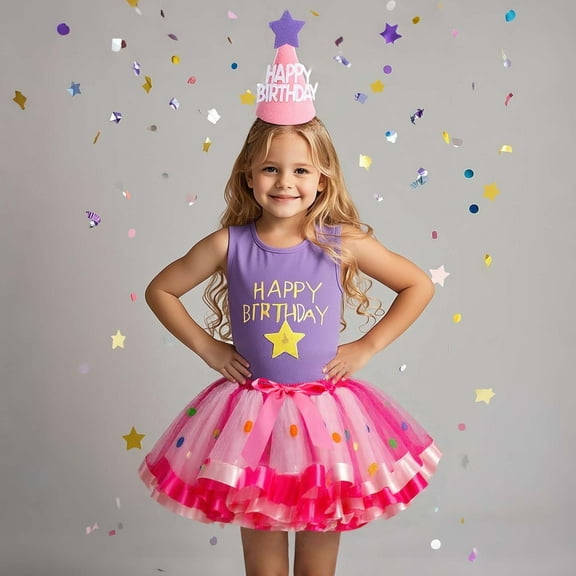 Toddler Girls Polka Dot Mesh Layered Tutu Skirt & Hat Set – Carnival Birthday Party Skirts Spring Summer Casual Outfit for Ages 2-8