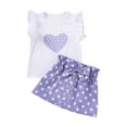 thumbnail image 1 of Toddler Girls Polka Dot Skirt Set 2 Piece Summer Casual Outfits Ruffle Heart Tops Button Front Short Skirt Purple, 3 Y, 1 of 7