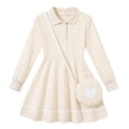 thumbnail image 1 of Aideaone Toddler Girls Long Sleeve Polo Dress with Matching Heart Crossbody Bag 2T-7T, 1 of 7