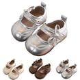 thumbnail image 1 of Toddler Girls Princess Dress Flats Double Strap Bow Decor Mary Janes Shoes Non Slip Soft Sole PU Leather Lightweight Walking Shoes for Little Girls Silver 26, 1 of 8