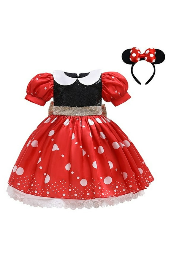 Toddler Girls Princess Dress Headband Costume Polka Dot Wedding Pageant Dress