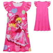 RONGKING Toddler Girls Princess Dress Nightgowns Peach Nightdress Sleep-Wear Pajamas, Size 2-8