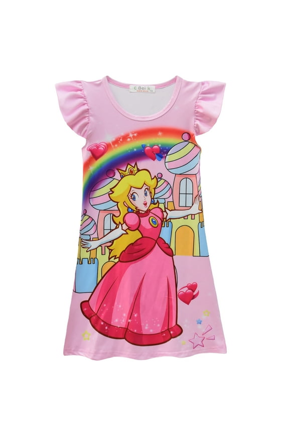 Toddler Girls Princess Dress Nightgowns Peach Nightdress Sleep-Wear Pajamas, Size 2-8