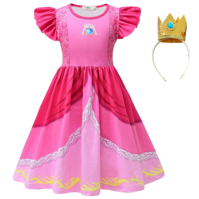 Toddler Girls Princess Peach Costume Super Brother Halloween Dress ...