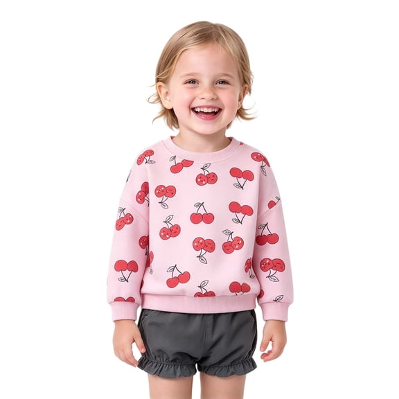 Toddler Girls Print Crew Neck Fleece Sweatshirt, Kids Everyday Outwear Cute Tops, Size 12 Months-S(6)