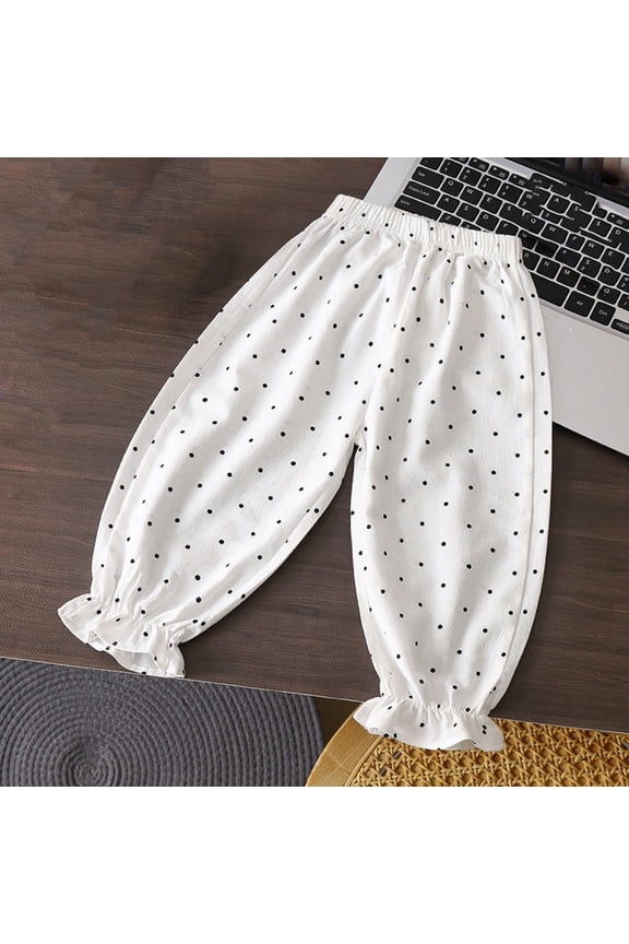 Toddler Girls Printed Pants, Ruffle Tapered Design With Sweet Pattern, Comfortable Fashion Trousers For Girls White 3 Years