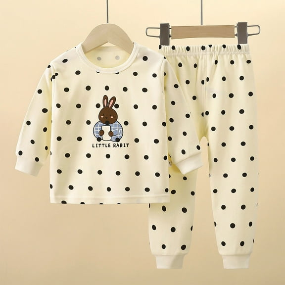 Toddler Girls Printed Patchwork Long Sleeve Top and Elastic Waist Solid-Color Pants 2-Piece Set Clothing Beige 6-12 Months