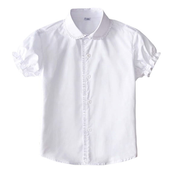Toddler Girls Puff Sleeve Button Down Shirts School Uniform Shirt