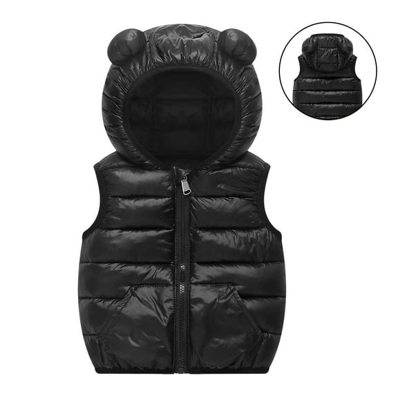 Toddler Girls Puffer Vest Hooded Black Vest Kids Full-Zip Lightweight Sleeveless Bear Ears Windproof down Jacket Girls Vest Size 18-24 Months