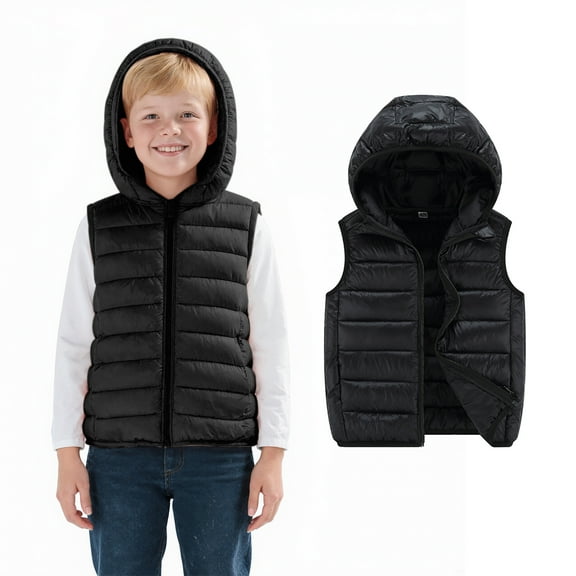 Toddler Girls Puffer Vest Hooded Black Vest Kids Zipper Sleeveless Lightweight Jacket Fall Winter Clothes 3-4 Years