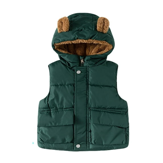 Toddler Girls Puffer Vest Hooded Lined Green Puffer Vest Full-Zip Sleeveless Lightweight Kids Puffer Jacket Baby Girl Winter Coat 2-3 Years