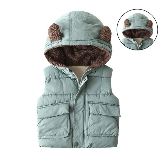 Toddler Girls Puffer Vest Hooded Green Down Vest Full-Zip Lightweight Sleeveless Windproof down Jacket Winter Clothes 3-4 Years