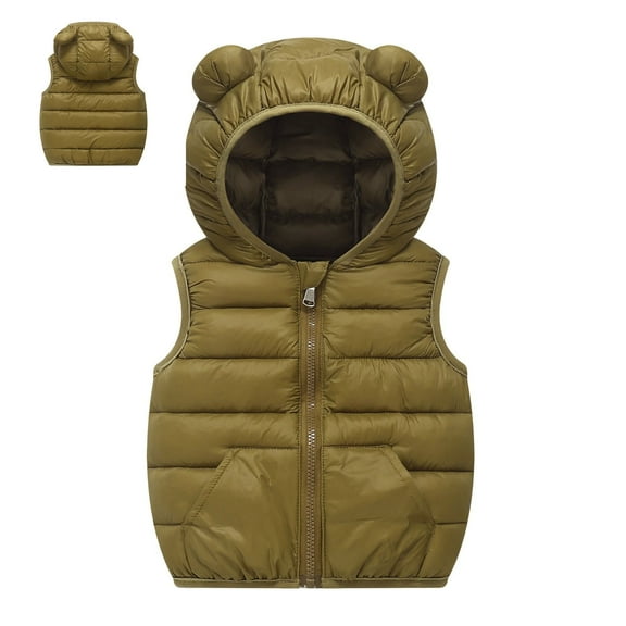 Toddler Girls Puffer Vest Hooded Jacket Green Vest Kids Full-Zip Sleeveless Bear Ears Lightweight Kids Puffer Jacket Kids Vest 12-18 Months