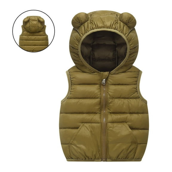 Toddler Girls Puffer Vest Hooded Jacket Green Vest Kids Zip up Lightweight Sleeveless Bear Ears down Jacket Kids Vest Boys 12-18 Months