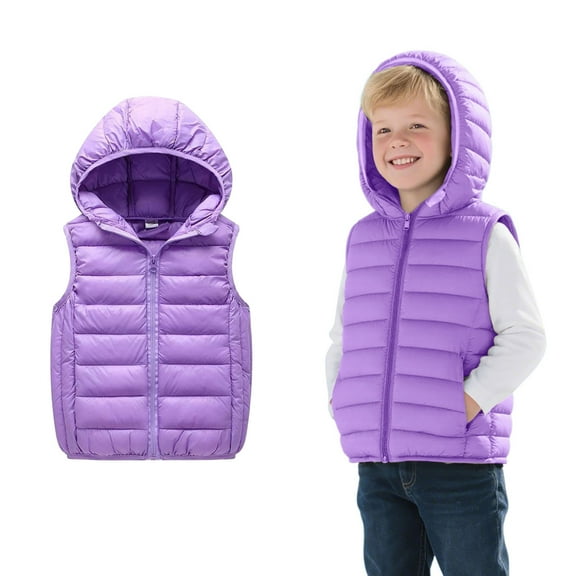 Toddler Girls Puffer Vest Hooded Jacket Purple Vest Kids Zip up Sleeveless Lightweight Boys Puffer Jacket Girls Vest Size 3-4 Years