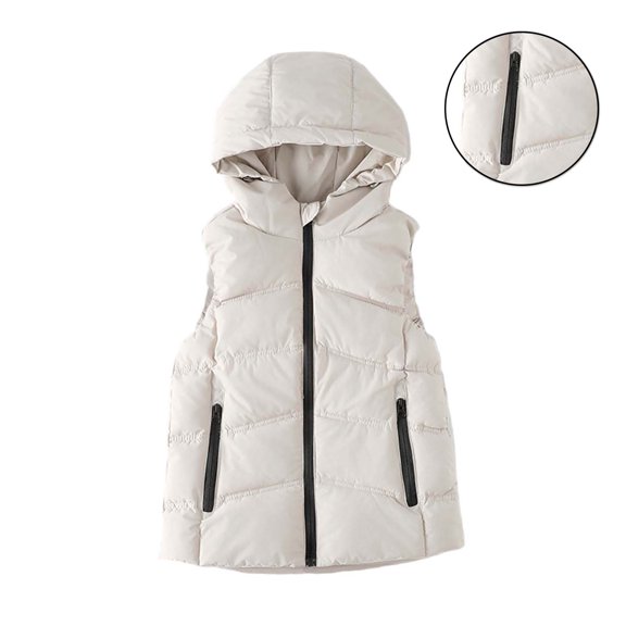 Toddler Girls Puffer Vest Hooded Jacket White Down Vest Full-Zip Sleeveless Lightweight Boys Puffer Jacket Girls Vest Size 3-4 Years