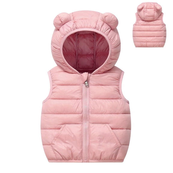 Toddler Girls Puffer Vest Hooded Pink Puffer Vest Zip up Sleeveless Bear Ears Lightweight Boys Puffer Jacket Fall Winter Clothes 18-24 Months