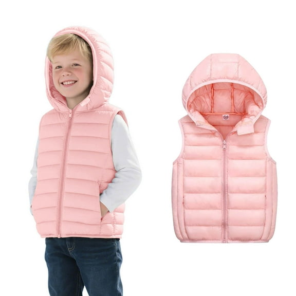 Toddler Girls Puffer Vest Hooded Pink Puffer Vest Zipper Lightweight Sleeveless down Jacket Boys Vest 3-4 Years