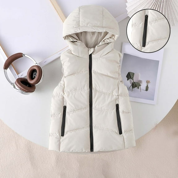Toddler Girls Puffer Vest Hooded White Puffer Vest Zip up Sleeveless Lightweight Boys Puffer Jacket Kids Winter Vest 3-4 Years
