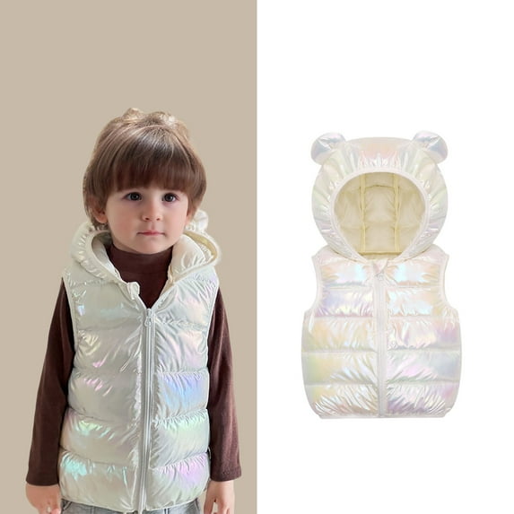 Toddler Girls Puffer Vest Hooded White Vest Kids Full-Zip Sleeveless Bear Ears Lightweight Kids Puffer Jacket Girls Vests3-4 Years
