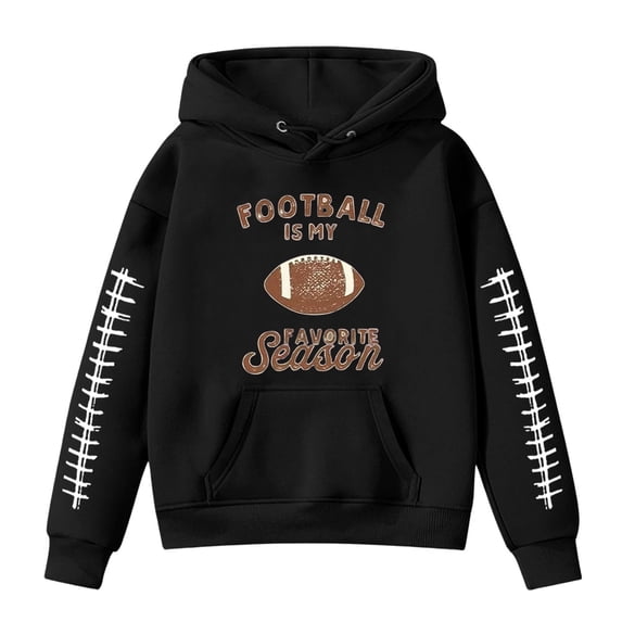 Toddler Girls Pullover Hoodies Football Letter Print With Pocket Long Sleeve Kids Clothes Casual Loose Tops Size 3-4T