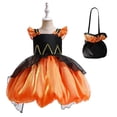 thumbnail image 1 of Toddler Girls Pumpkin Costume Dress with Candy Bag Halloween Outfits, 3-7 Year, 1 of 7