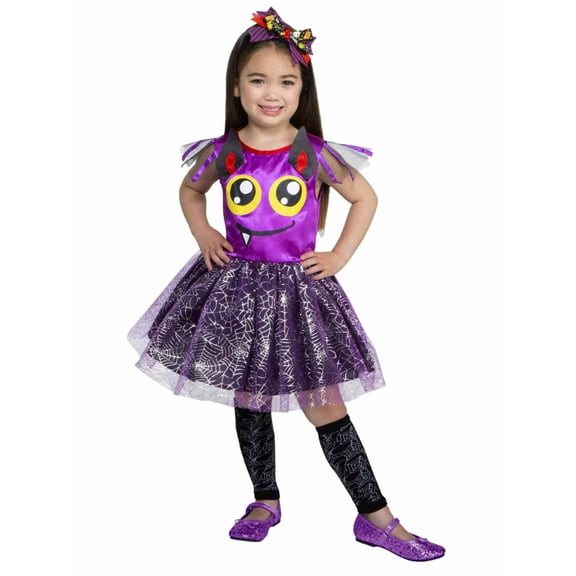 Toddler Girls Purple Batty Beauty Costume Bat Dress Headpiece & Legwarmers 3T-4T
