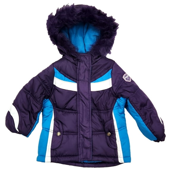 Toddler Girls Purple & Blue Hooded Ski Jacket Puffer Coat 3T