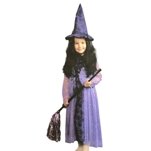 Toddler Girls Purple Spiderweb Witch Costume Glitter Tutu Dress & Hat 1T-2T