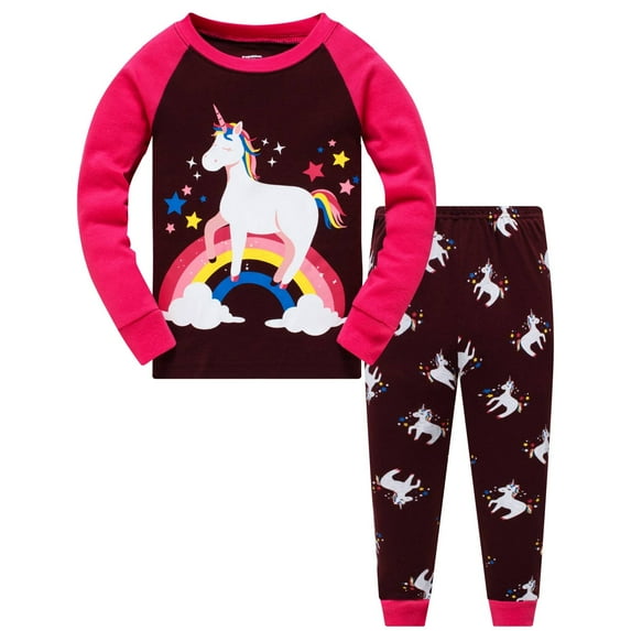 Toddler Girls Pyjamas Unicorn Long Sleeve Sleepwear Winter 2 Piece Clothes Rainbow Print Nightwear Kids Cotton Pjs Sets 5T