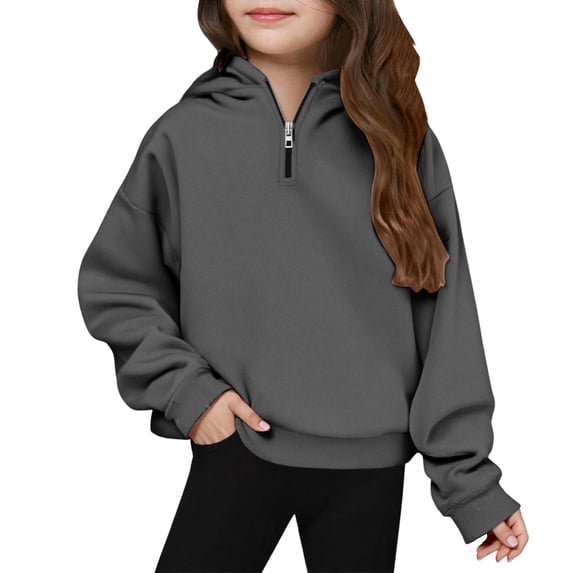 Toddler Girls Quarter Zip Hoodies Oversized Casual Fleece Hooded Sweatshirts Fall Trendy Loose Long Sleeve Pullover Jackets