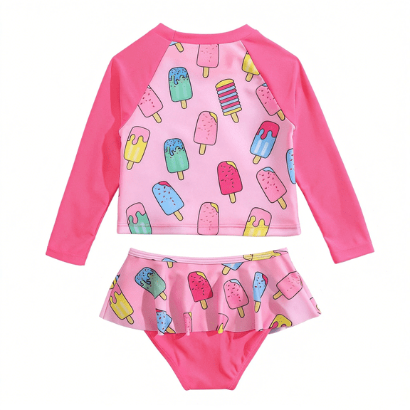 Toddler Girls Rash Guard Sets with Bikini Bottoms Swimwear（4-7Y）