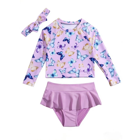 Toddler Girls Rash Guard Sets with Bikini Bottoms Swimwear(4-7Y)