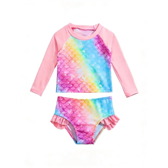 Toddler Girls Rash Guard Sets with Bikini Bottoms Swimwear(4-7Y)