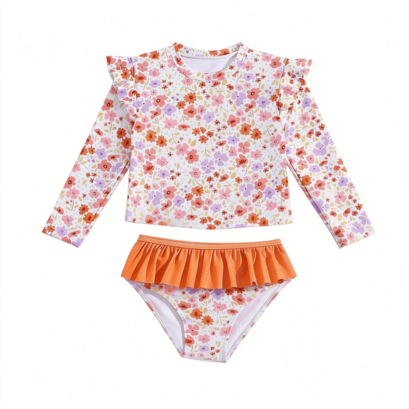 Toddler Girls Rash Guard Sets with Bikini Bottoms Swimwear（4-7Y）