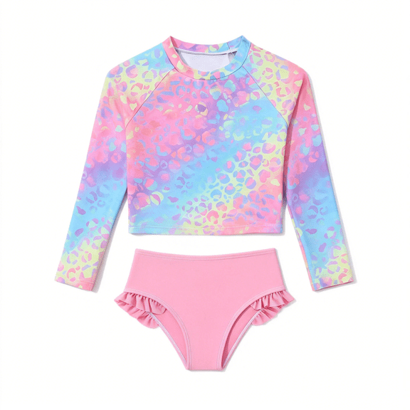 Toddler Girls Rash Guard Sets with Bikini Bottoms Swimwear(4-7Y)