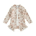 thumbnail image 1 of Toddler Girls Rash Guard Swimsuit Rompers 6M 9M 12M 18M 24M 3Y Cute Long Sleeve Floral Print Ruffles Zipper Baby Bathing Suit, 1 of 10