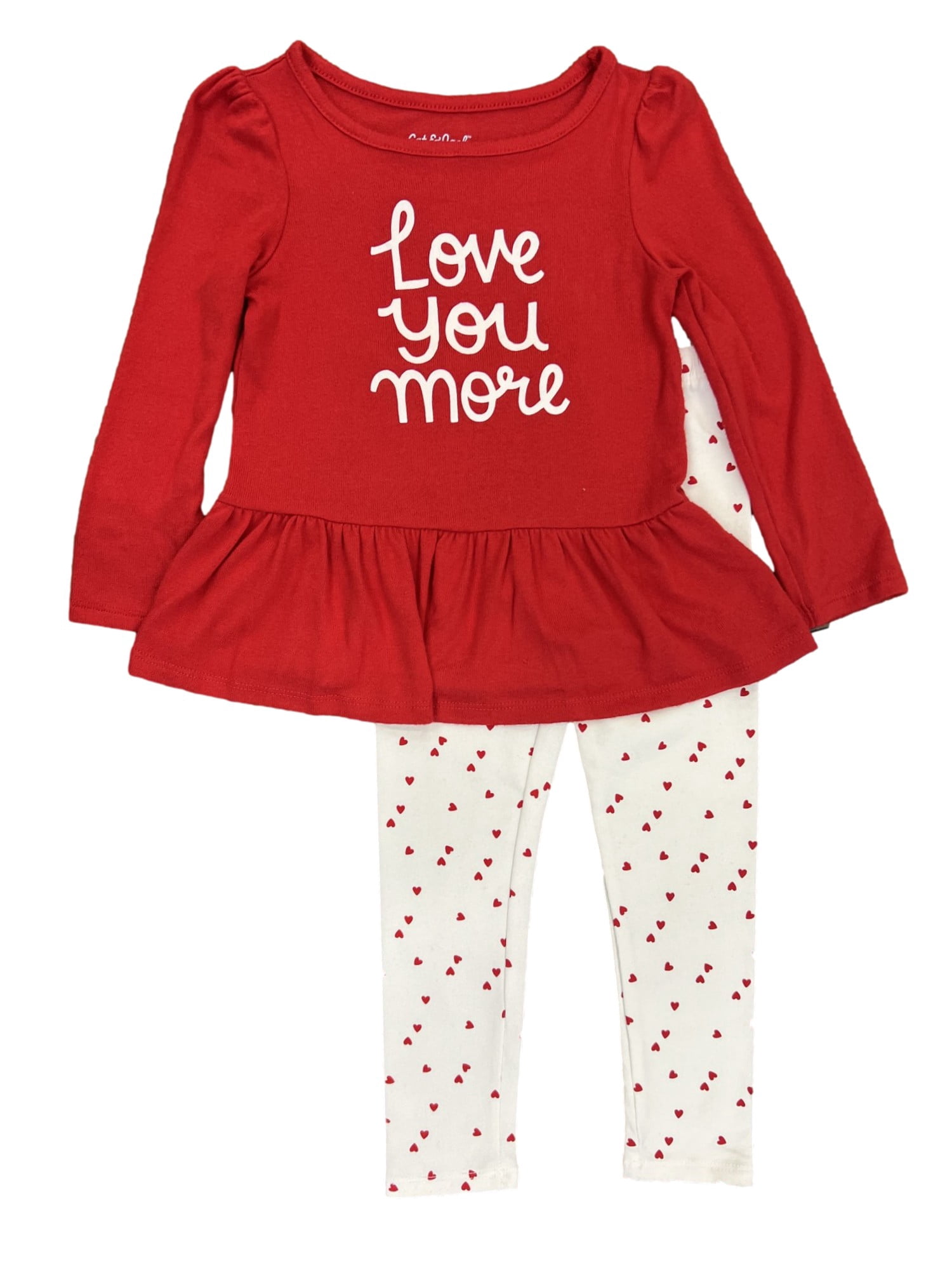 Toddler Girls Red Love You More Valentines Top & White Heart Legging
