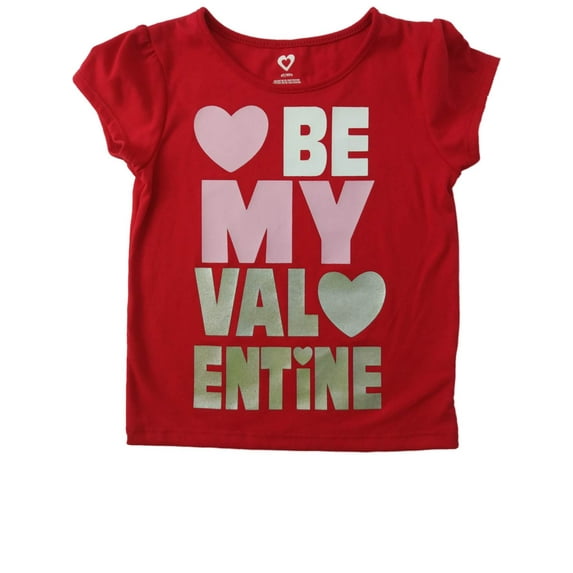 Toddler Girls Red Pink & Silver Be My Valentine Heart Tee Holiday Shirt