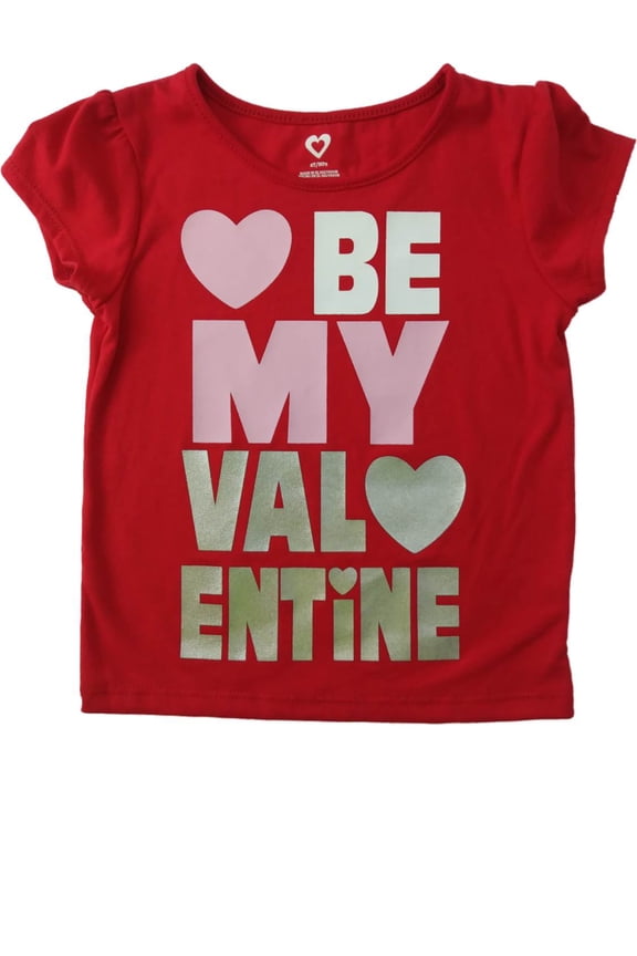 Toddler Girls Red Pink & Silver Be My Valentine Heart Tee Holiday Shirt