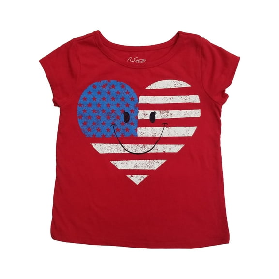 Toddler Girls Red White Blue Flag Fourth of July Patriotic Heart Tee T-Shirt 3t