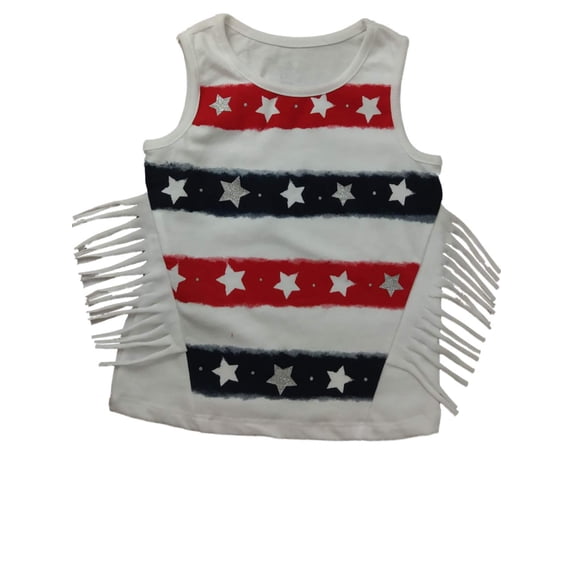 Toddler Girls Red White Blue Glitter Flag Tank Top Star Stripe Tee Shirt 2T