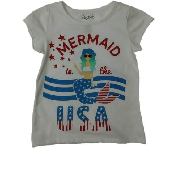 Toddler Girls Red White & Blue Mermaid In USA Patriotic Fourth Of July T-Shirt