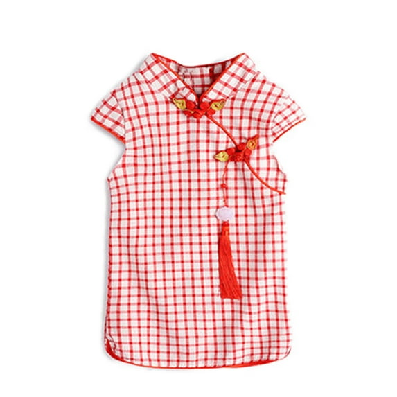 Toddler Girls Red/White Plaid Classic Chinese Cheongsam Dress Baby Kids Tradition Slim Qipao