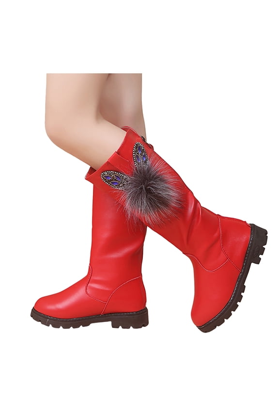 Toddler Girls Rhinestone Fuzzy Rabbit Knee High Boots Winter Warm Furry Lined Slip On Riding Booties