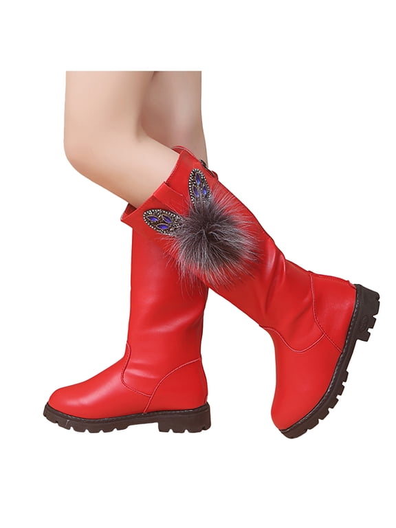Toddler Girls Rhinestone Fuzzy Rabbit Knee High Boots Winter Warm Furry Lined Slip On Riding Booties