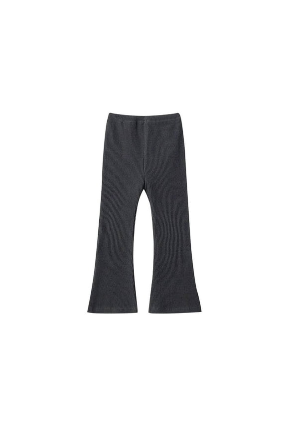 Toddler Girls Ribbed Knit Flare Bottom Pants Elastic Waist Ruffle Boot Cut Leggings Solid Color Flared Pants Boys Trousers Pants with Pockets Dark Gray 2-3Y