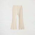 thumbnail image 1 of Toddler Girls Ribbed Knit Flare Bottom Pants Elastic Waist Ruffle Boot Cut Leggings Solid Color Flared Pants Girls Scrub Pants Beige 3-4Y, 1 of 5