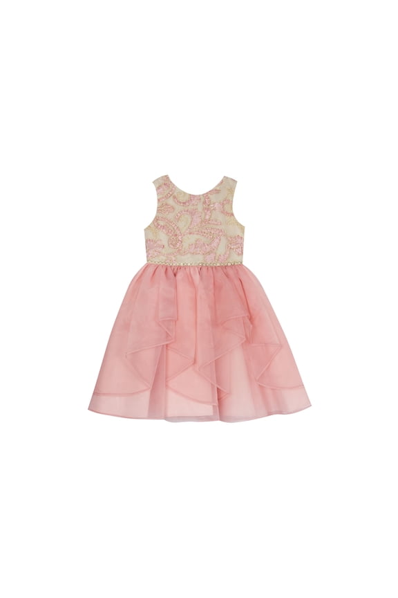 Toddler Girls Ribbon Soutache Mesh Bodice To Cascade Organza Skirt Dress Blush 2T