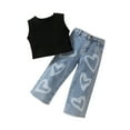 thumbnail image 1 of Toddler Girls Ripped Outfits 1Y 2Y 3Y 4Y 5Y 6Y Sleeveless Knitted Crop Top Print Denim Pants Summer Kids Clothes Set, 1 of 10